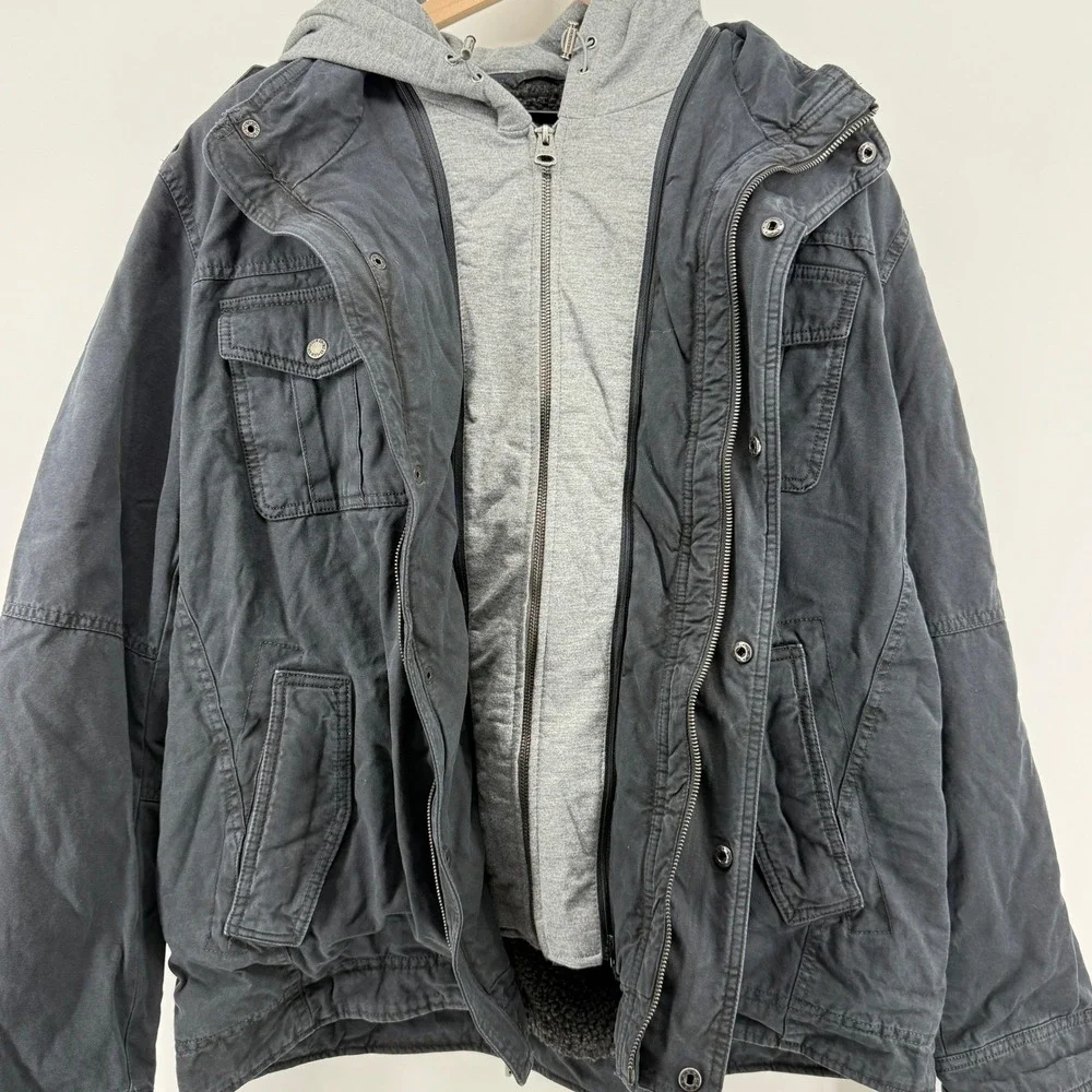 Levi's Sherpa‎ Lined Two Pocket Hooded Trucker Jacket Navy Blue Men XL LM8RC364